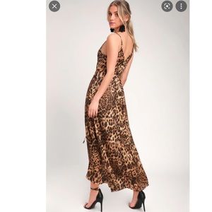 Lulus Wildly Wonderful Leopard Print Satin Maxi Wrap Dress